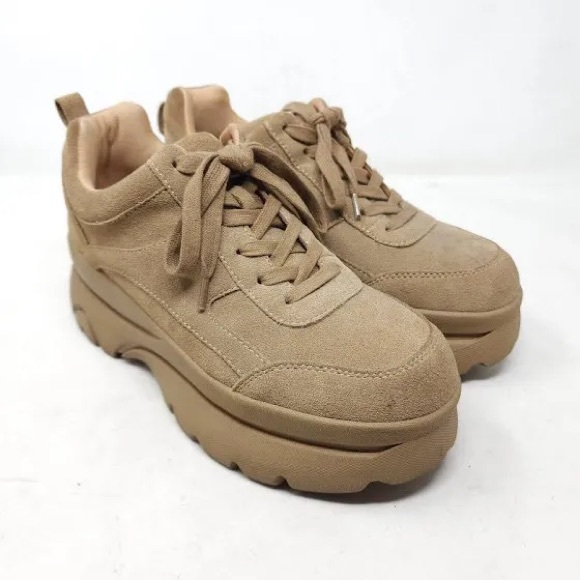 Steve Madden Hansel Tan Suede Leather Platform Sneakers - Picture 2 of 8